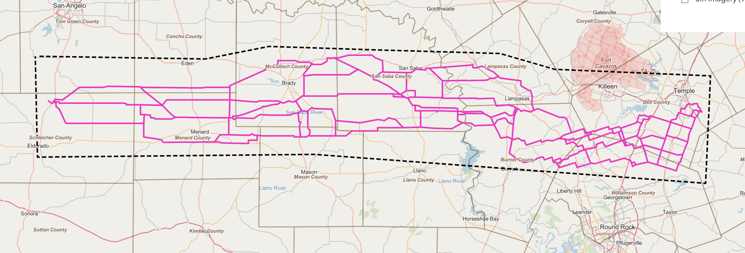 Map of proposed Bell County East to Big Hill transmission line