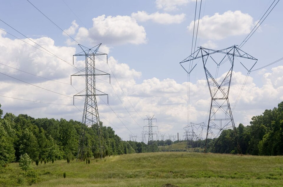 Power Lines running through a suburban neighborhood