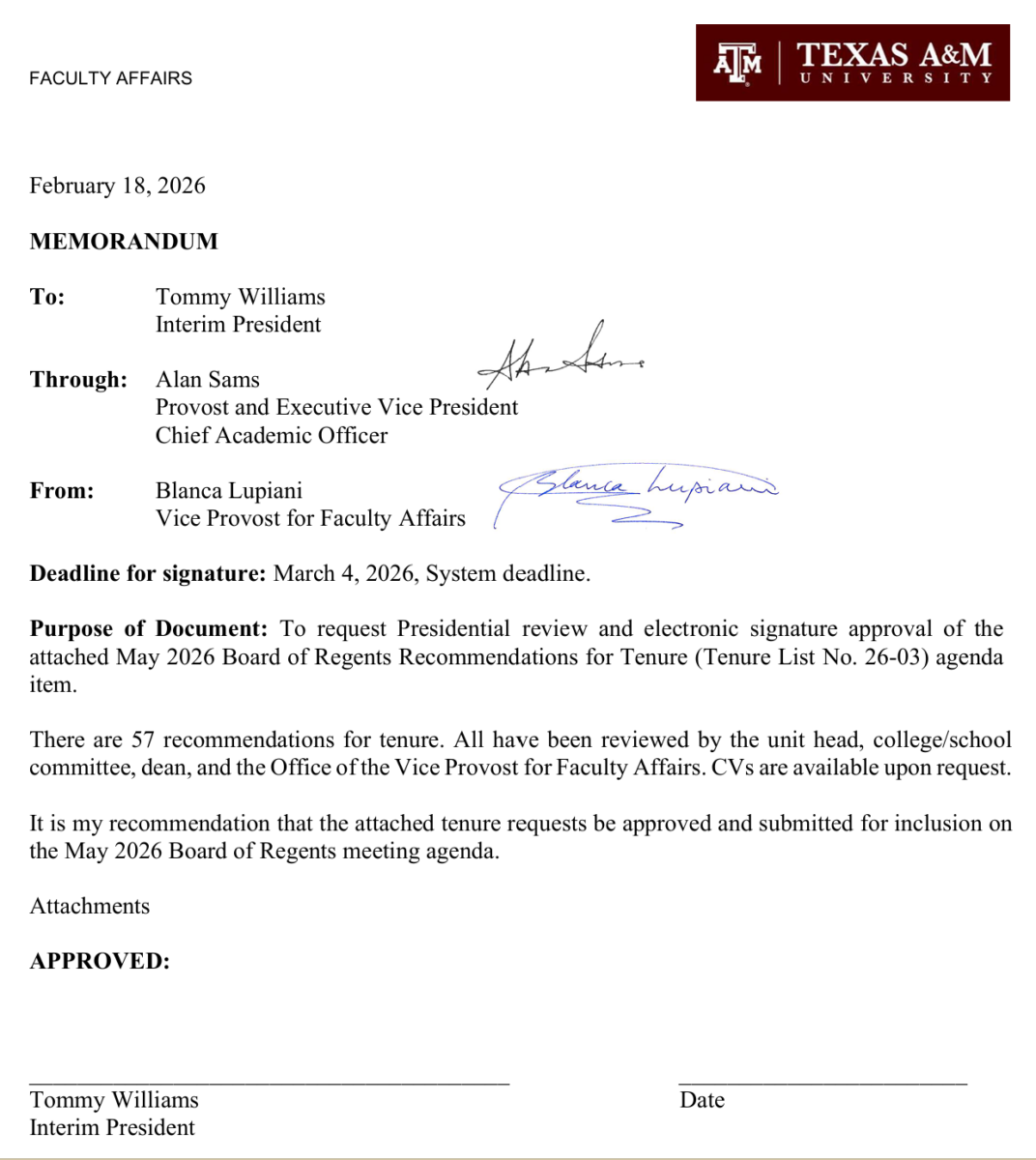 Texas A&M Alan Sams Tenure Memo