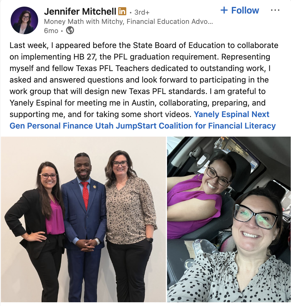 Jennifer Mitchell post of photos with LJ Francis and Yanely Espinal.