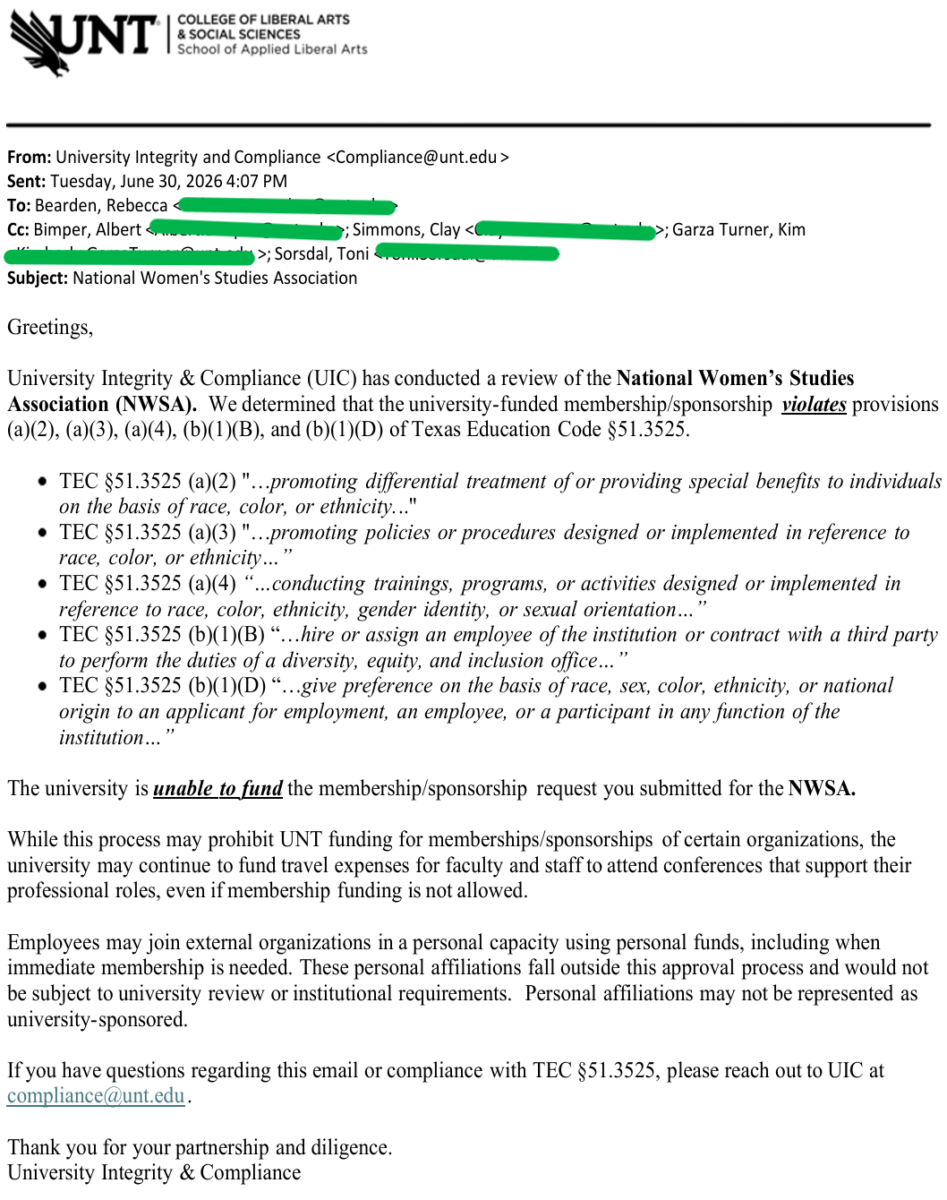 UNT Rebecca Bearden Compliance Memo